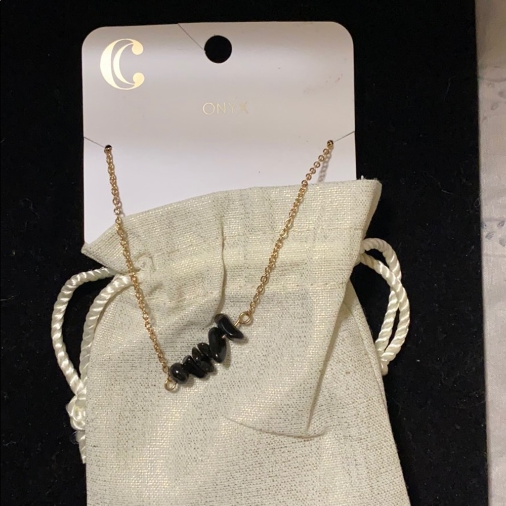 Gold tone onyx stone necklace